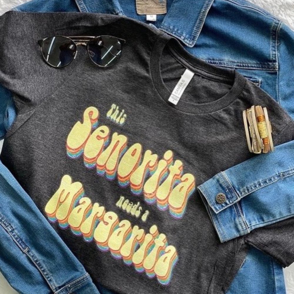 Grey T Shirt Casual Short Sleeve Margarita Senorita Tee TP4079